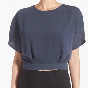 ASTR the Label | Open Back Crop Blouse in Dark Blue • XS